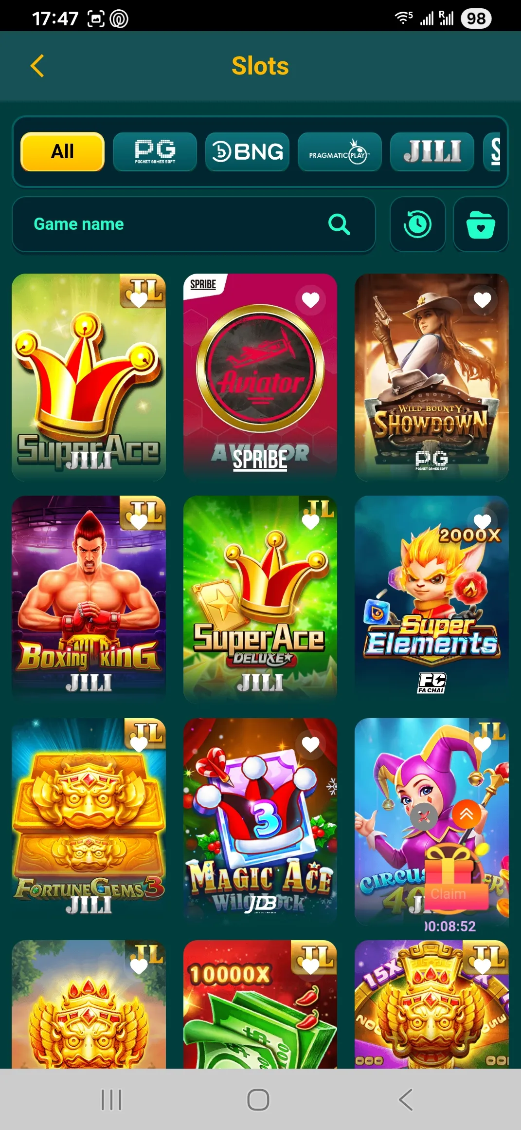 Slots filters and search