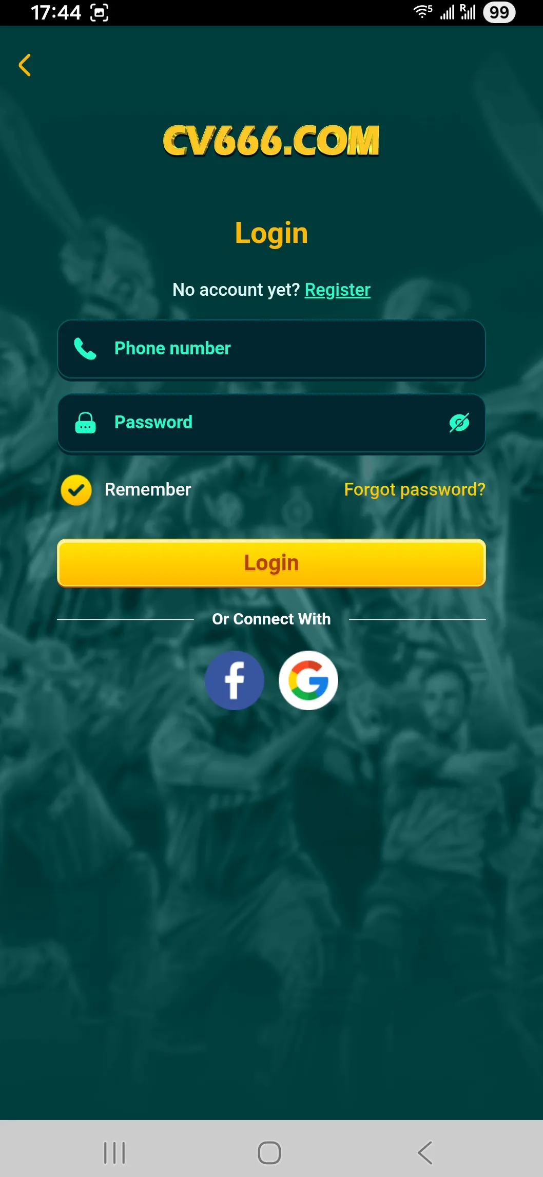 CV666 login form fields