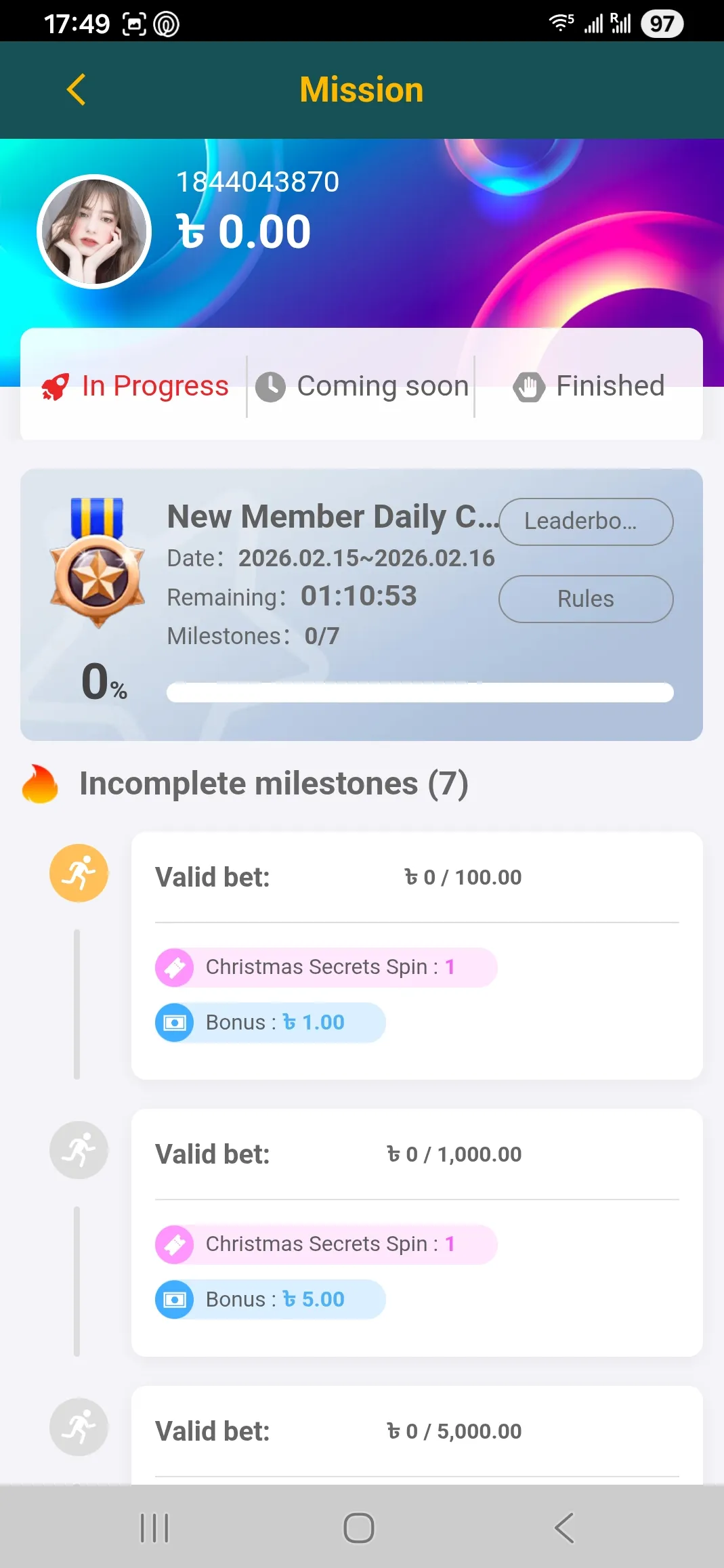 Mission tasks and milestones